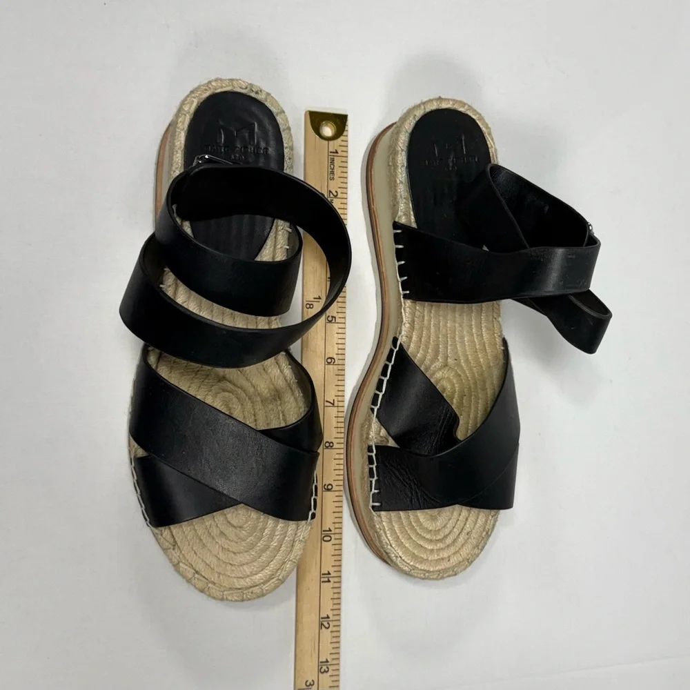 Boho Marc Fisher Black Leather Platform Espadrille Sandals Size 10